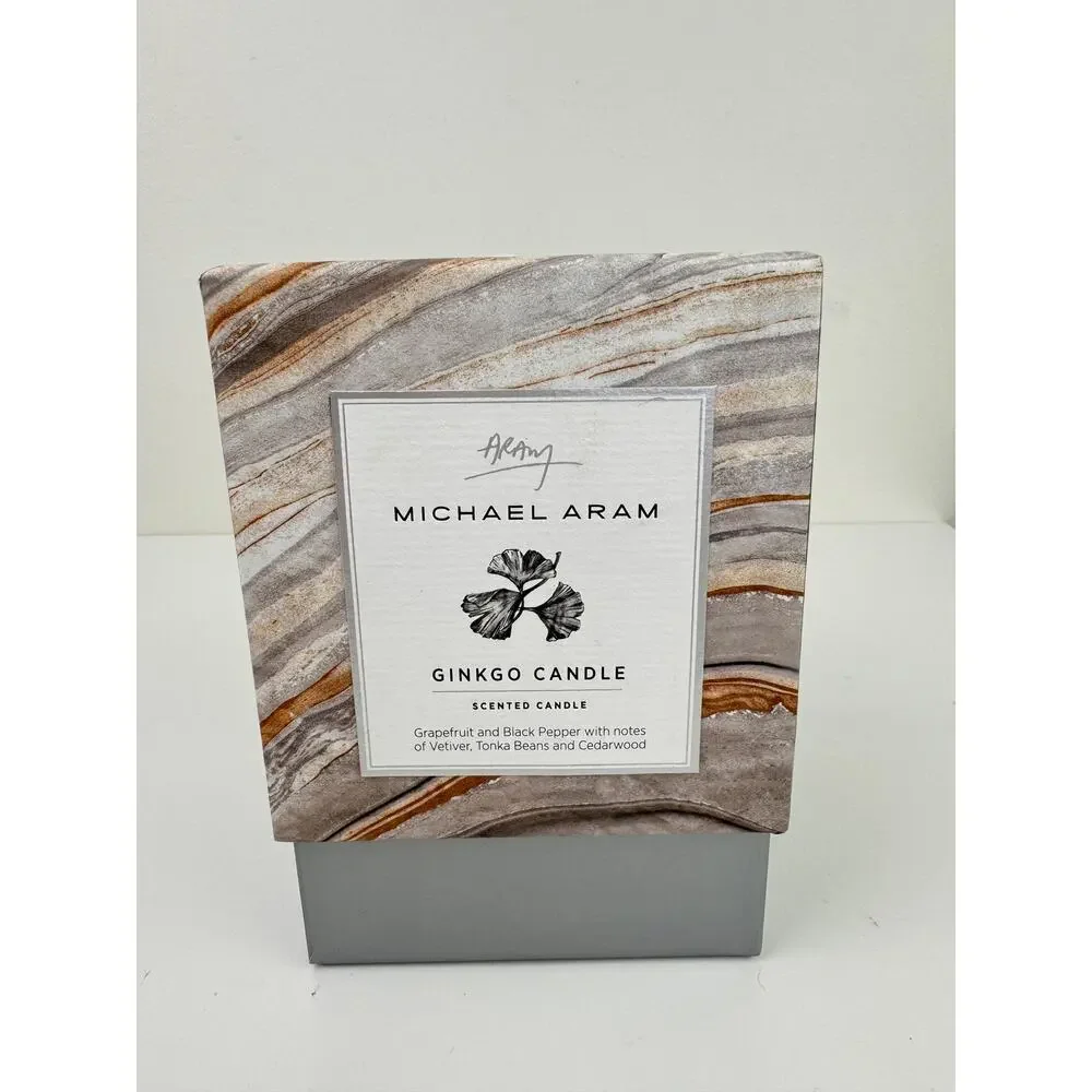 Michael Aram Ginkgo Candle Original Box Grapefruit Black Pepper Silver Tone NEW